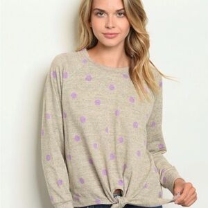 Perch‎ by Blu Pepper Gray  Polka Dot Long Sleeve Top light Sweater shirt 1XL